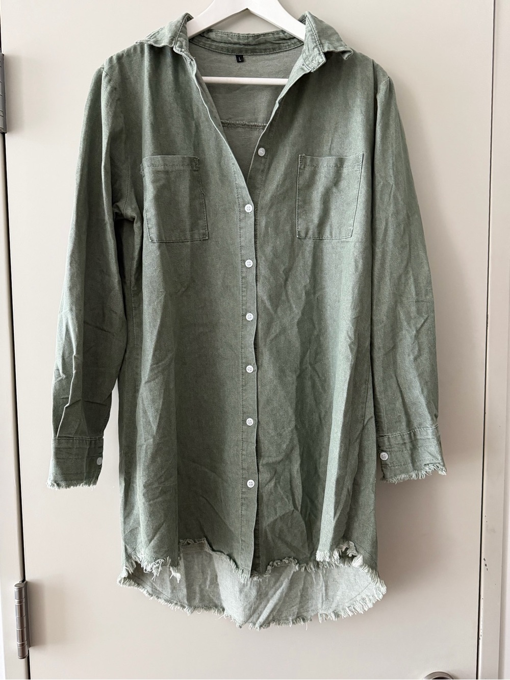 Light Olive Green Button-Up Shirt Dress